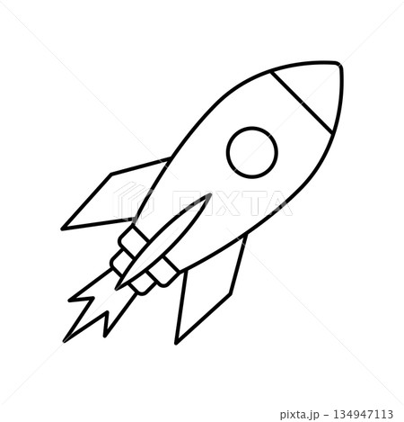 Rocket illustration symbolizing launch, startup growth, innovation, business success, ambition and progress. Minimal outline icon for creativity, motivation, future goals and entrepreneurship concept 134947113