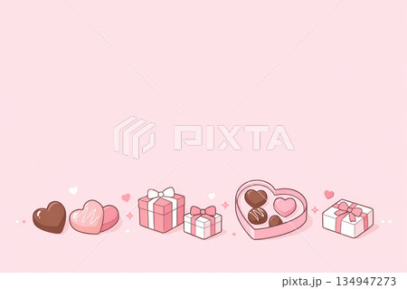 バレンタインデー、ハートのチョコがたくさん詰められたイラスト 134947273
