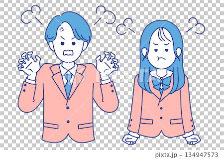 Student male and female angry pose 134947573