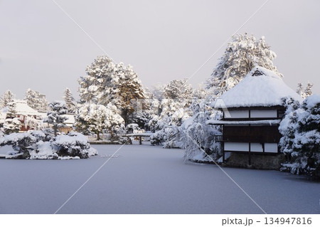 岡山県津山市にある回遊式日本庭園「衆楽園」:雪景色 岡山県津山市にある回遊式日本庭園「衆楽園」:雪景色 134947816