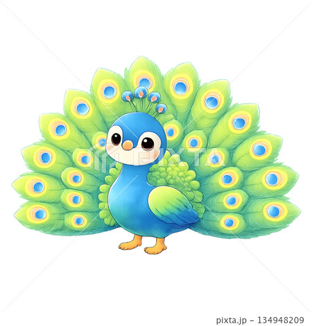 羽を広げたクジャクのイラスト 134948209