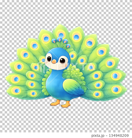 羽を広げたクジャクのイラスト 134948209