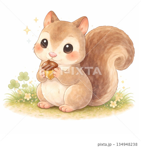 木の実を食べるリスのイラスト 木の実を食べるリスのイラスト 134948238