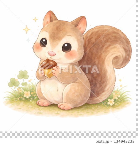木の実を食べるリスのイラスト 木の実を食べるリスのイラスト 134948238