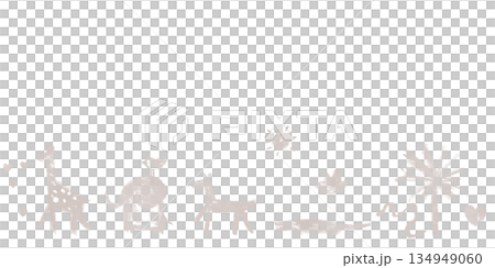 Stylized animal illustrations in a minimalist design. Features a giraffe, elephant, zebra, bird, crocodile, and a snake, with a sun and palm tree. 134949060