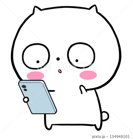 スマホの通知を確認するシンプルな白い動物キャラクターのイラスト素材 134949101