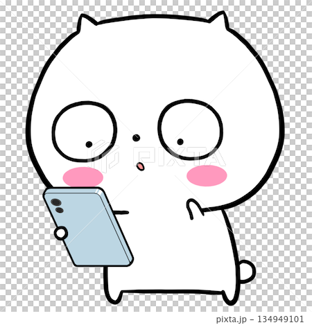 スマホの通知を確認するシンプルな白い動物キャラクターのイラスト素材 134949101