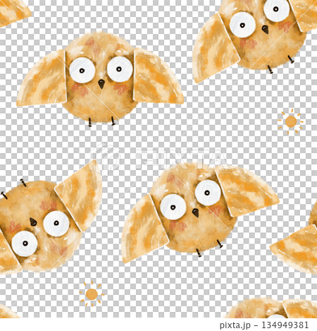 Funny birds seamless pattern. Cute hand drawn birds pattern. Yellow cartoon chickens illustration 134949381