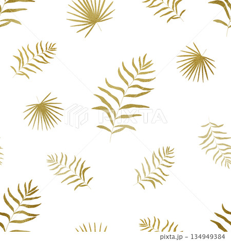 Tropical leaves seamless pattern. Jungle hand drawn illustration. Palm leaves drawing	 134949384