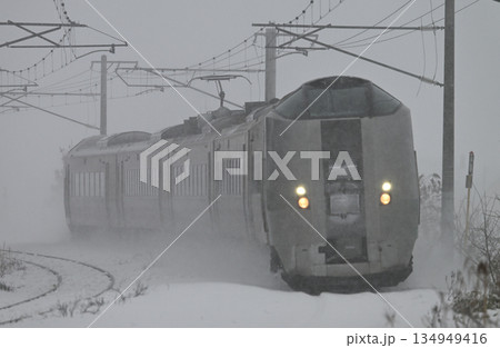 吹雪の中を走る特急カムイ号 吹雪の中を走る特急カムイ号 134949416