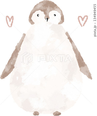 Cute penguin and pink hearts hand drawn illustration. Valentine art Cute penguin and pink hearts hand drawn illustration. Valentine art 134949455