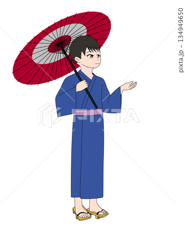 傘をさしている浴衣の男性 134949650