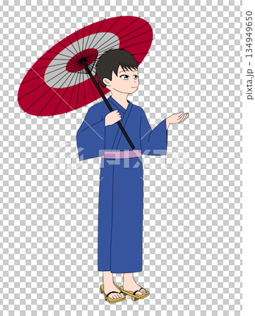 A man in a yukata holding an umbrella A man in a yukata holding an umbrella 134949650