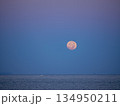 夜明け時の薄明に東シナ海に沈む赤い満月 134950211