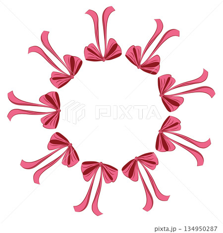 Round wreath frame made of pink retro bows Round wreath frame made of pink retro bows 134950287