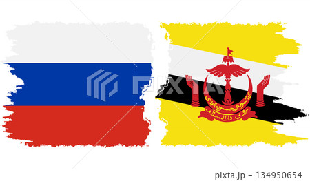 Brunei and Russia grunge flags connection vector 134950654