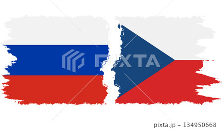 Czech and Russia grunge flags connection vector 134950668