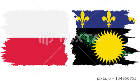 Guadeloupe and Poland grunge flags connection vector 134950753