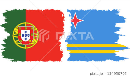 Aruba and Portugal grunge flags connection vector 134950795