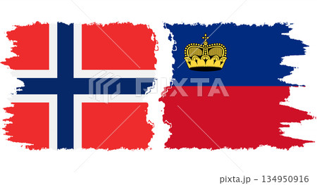 Liechtenstein and Norwegian grunge flags connection vector Liechtenstein and Norwegian grunge flags connection vector 134950916