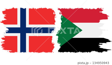 Sudan and Norwegian grunge flags connection vector 134950943