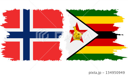 Zimbabwe and Norwegian grunge flags connection vector 134950949