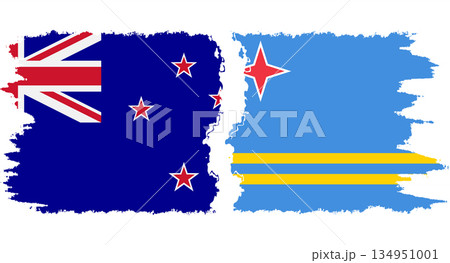 Aruba and New Zealand grunge flags connection vector 134951001