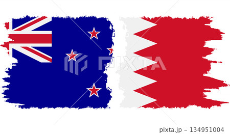 Bahrain and New Zealand grunge flags connection vector 134951004