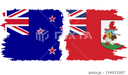 Bermuda and New Zealand grunge flags connection vector 134951007