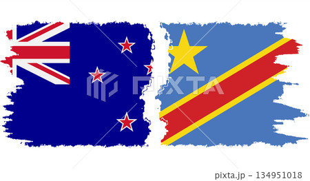 Congo - Kinshasa and New Zealand grunge flags connection vector 134951018