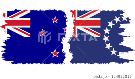 Cook Islands and New Zealand grunge flags connection vector 134951019