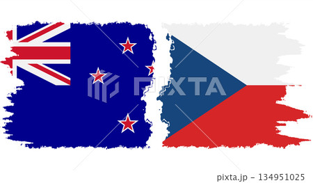 Czech and New Zealand grunge flags connection vector 134951025