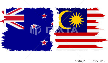 Malaysia and New Zealand grunge flags connection vector 134951047