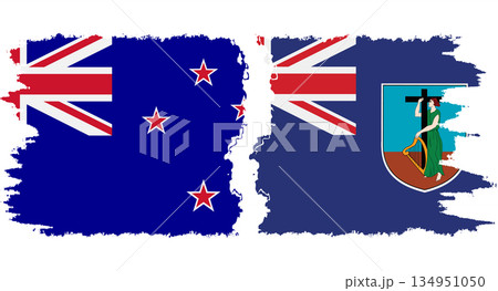 Montserrat and New Zealand grunge flags connection vector 134951050