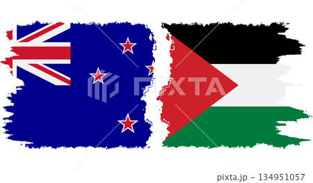 Palestine and New Zealand grunge flags connection vector 134951057