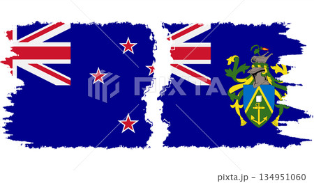Pitcairn Islands and New Zealand grunge flags connection vector 134951060