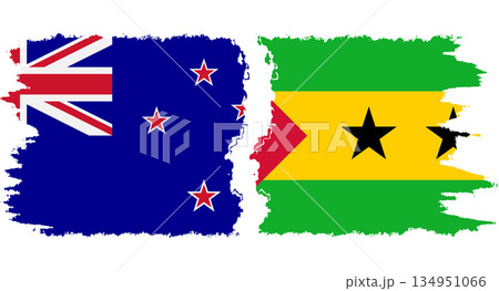 Sao Tome and Principe and New Zealand grunge flags connection vector Sao Tome and Principe and New Zealand grunge flags connection vector 134951066