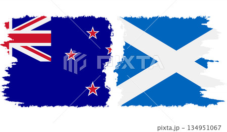 Scotland and New Zealand grunge flags connection vector 134951067