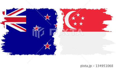 Singapore and New Zealand grunge flags connection vector 134951068