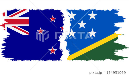 Solomon Islands and New Zealand grunge flags connection vector 134951069