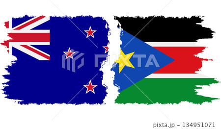 South Sudan and New Zealand grunge flags connection vector 134951071