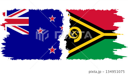 Vanuatu and New Zealand grunge flags connection vector 134951075