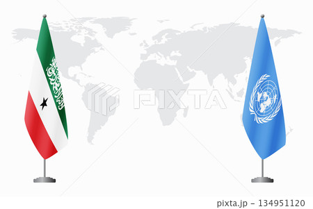 Somaliland and United Nations flags for official meeting 134951120