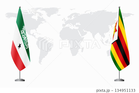 Somaliland and Zimbabwe flags for official meeting 134951133