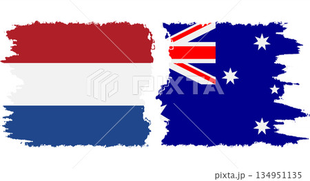 Australia and Netherlands grunge flags connection vector 134951135