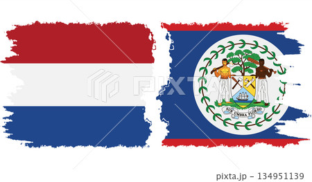 Belize and Netherlands grunge flags connection vector 134951139