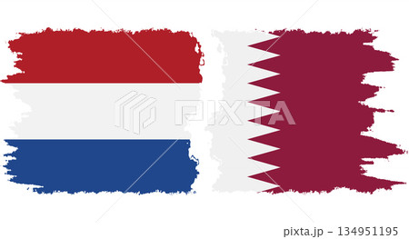 Qatar and Netherlands grunge flags connection vector 134951195