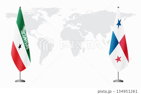 Somaliland and Panama flags for official meeting 134951261