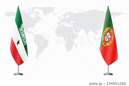 Somaliland and Portugal flags for official meeting 134951268