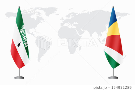 Somaliland and Seychelles flags for official meeting 134951289